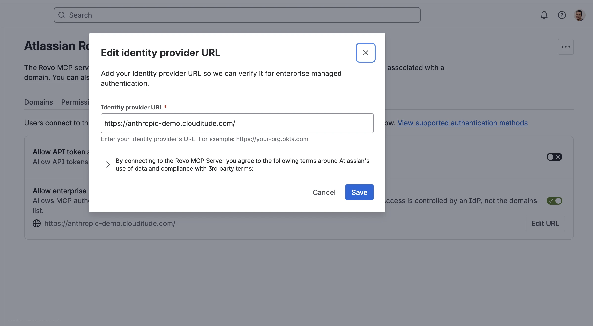 Edit identity provider url