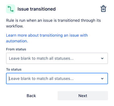 Issue transitioned trigger in automation