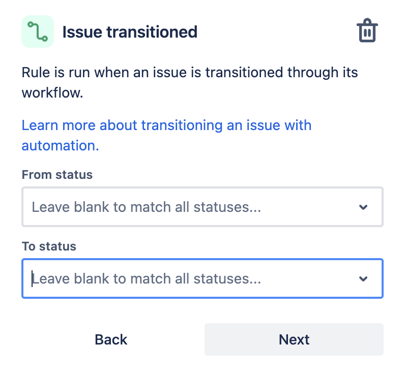 Issue transitioned trigger in automation