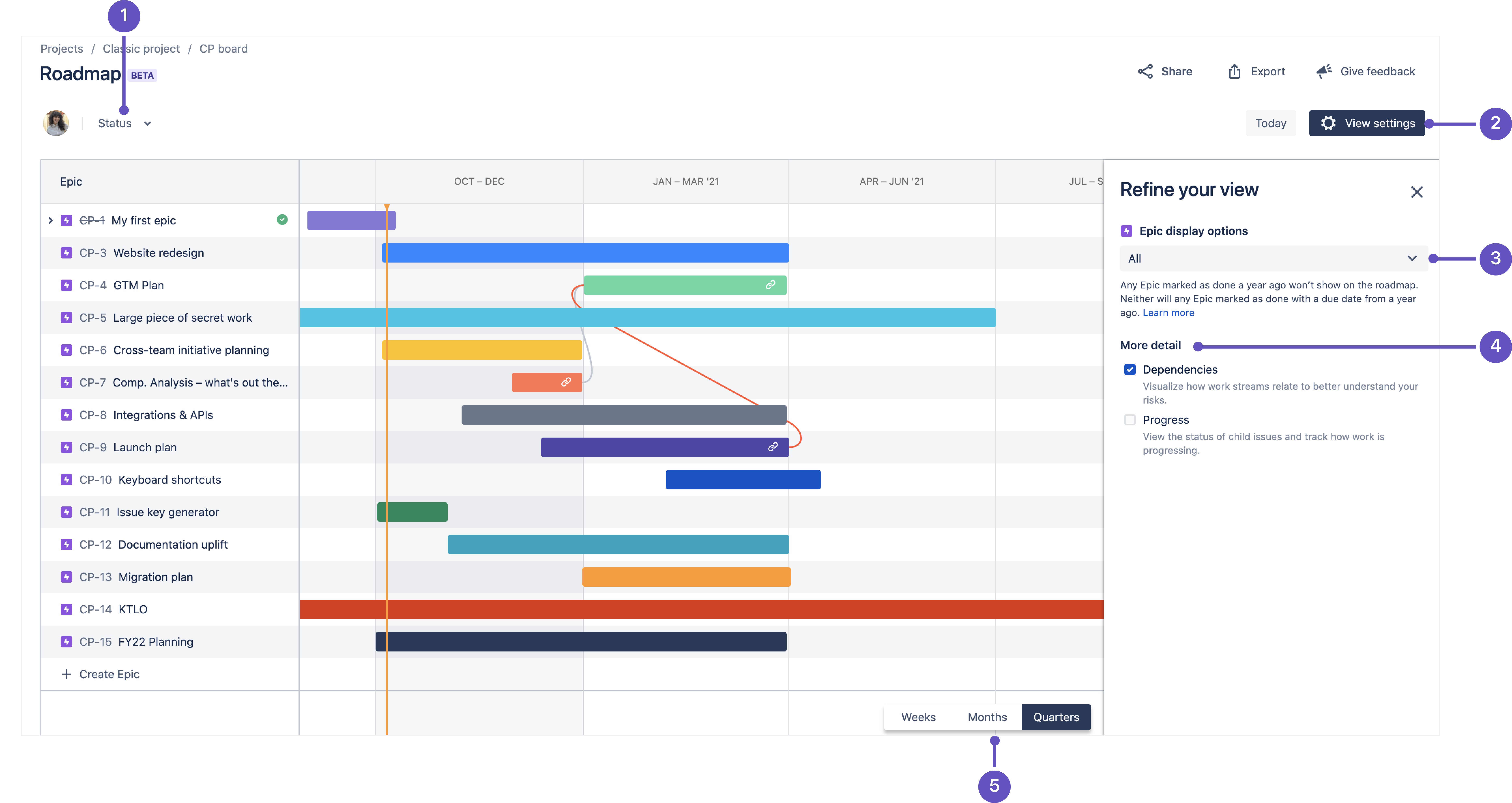 Customize Your View On The Roadmap Jira Software Cloud Atlassian Support