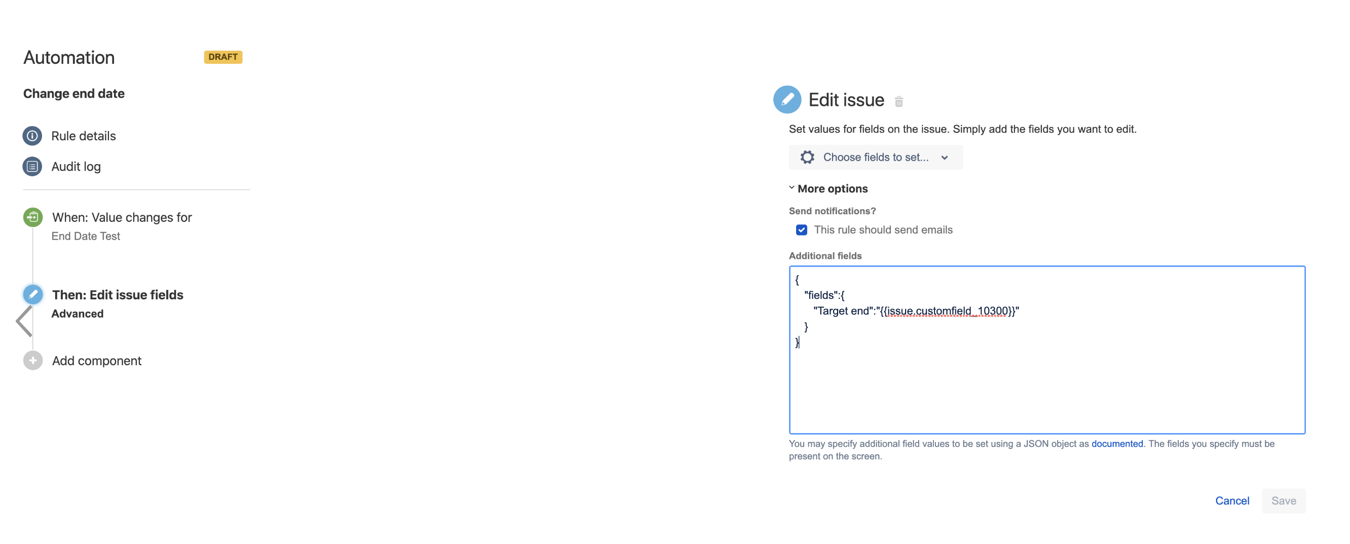 Set target field value in automation using Additional fields