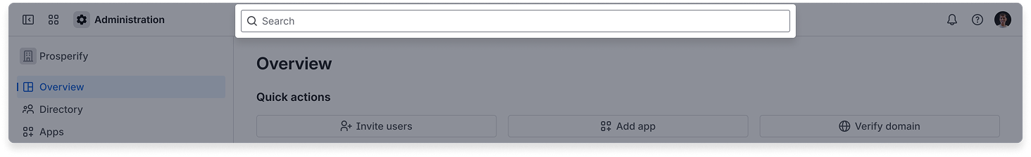 Search, which is located in the top bar in Atlassian Administration.