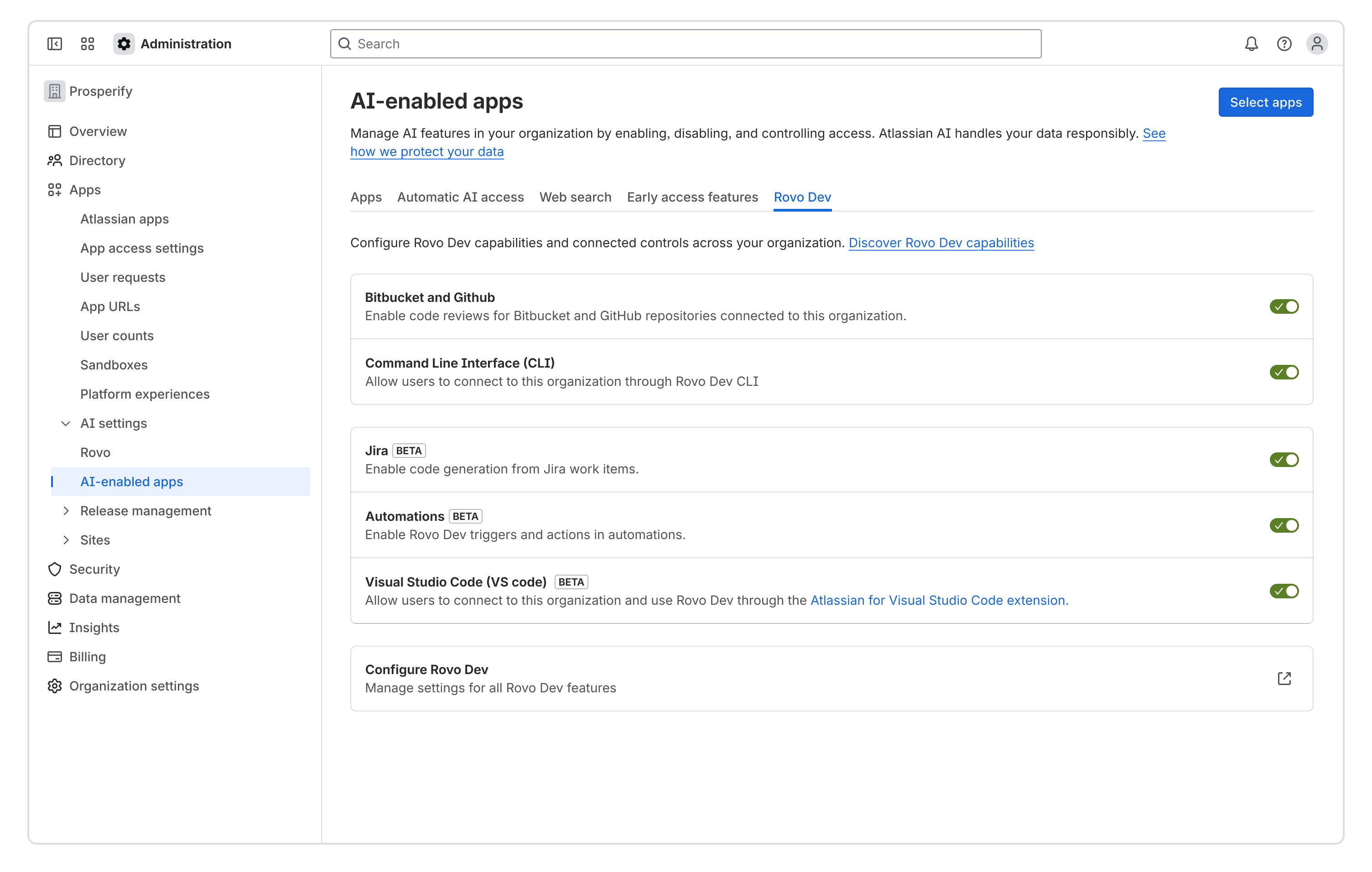 See AI-enabled apps at organization level