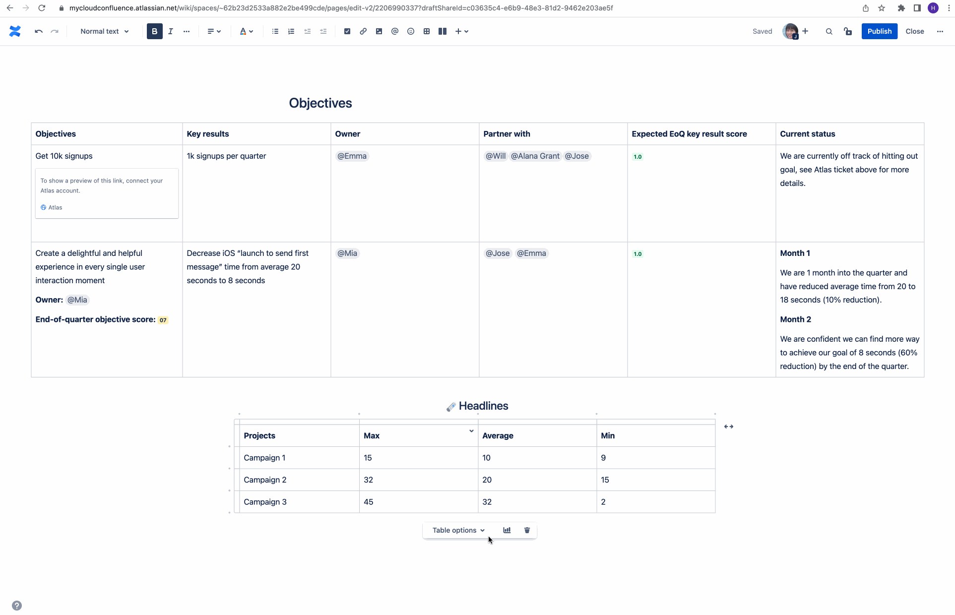 Insert a chart from your table data to visualize the information.