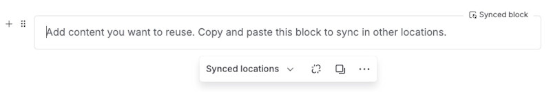 A newly created synced block with placeholder text the floating toolbar visible.