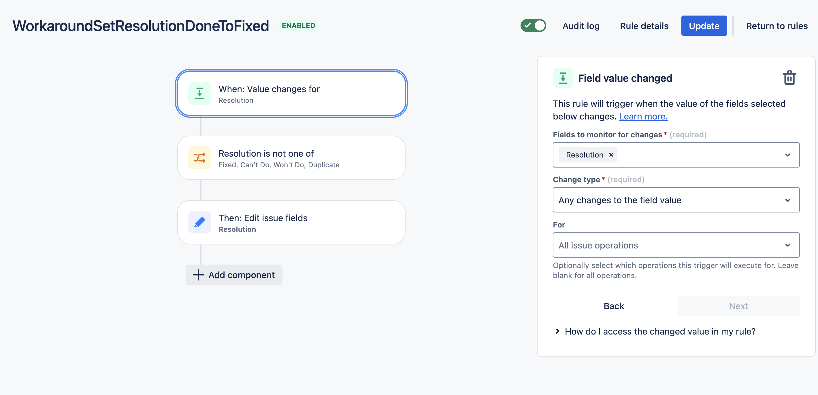 Feild value changed