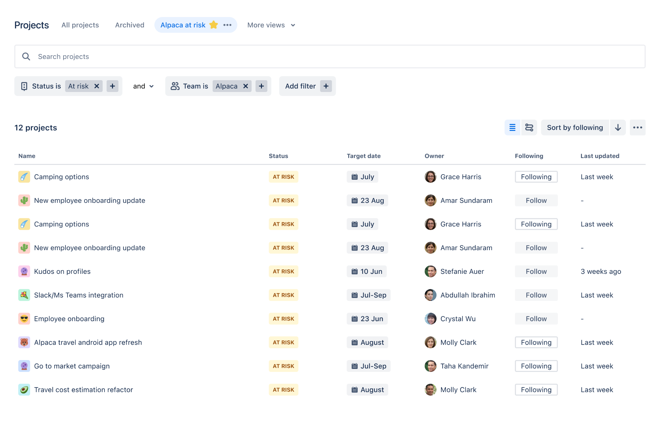 Project directory in Atlassian Home showing a saved views.