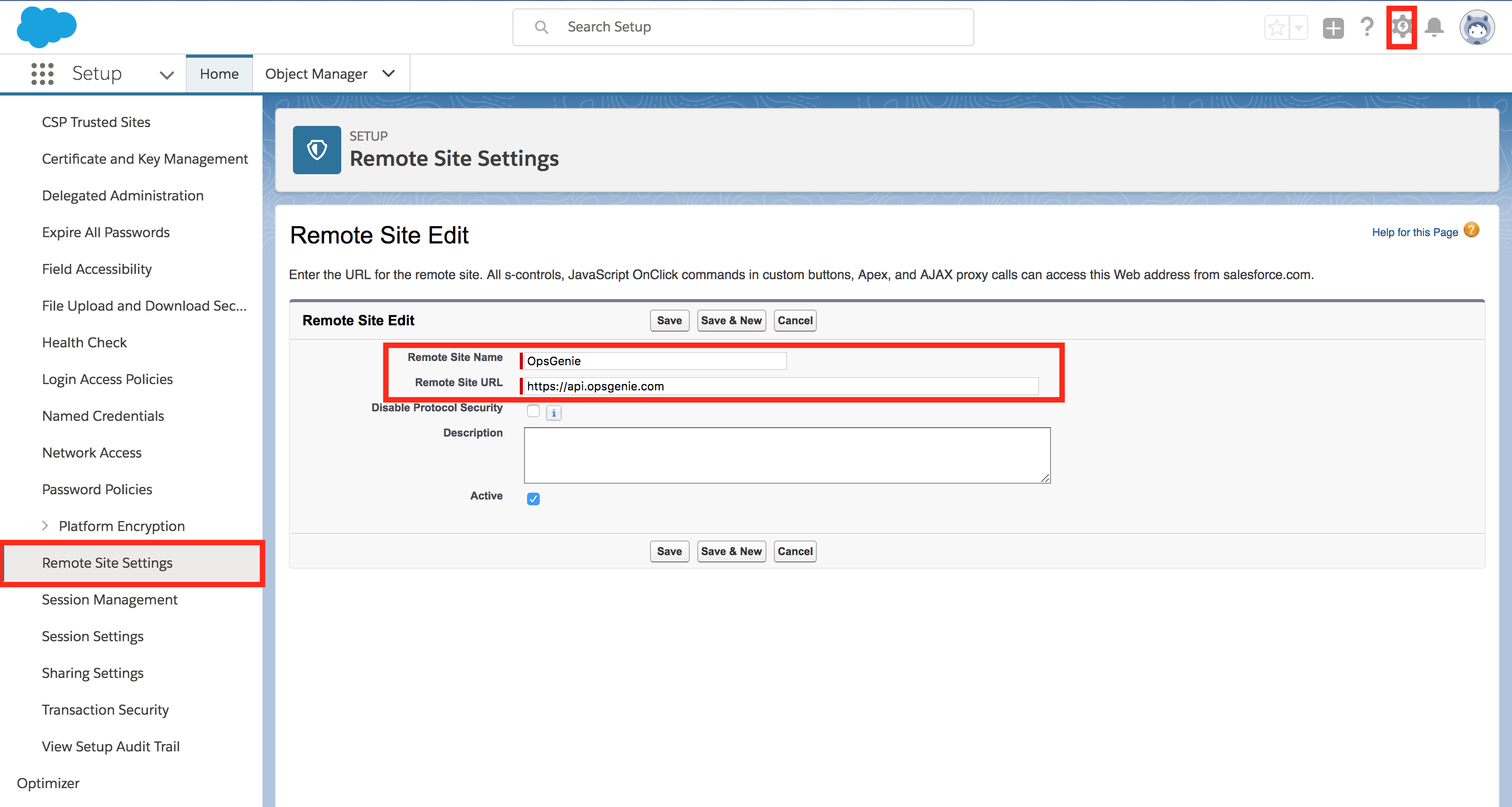 Salesforce Service Cloud remote site settings