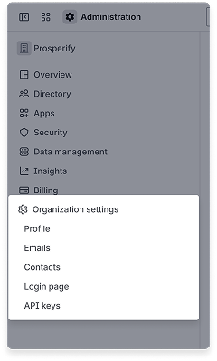 Organization settings in Atlassian Administration, which is the eighth item in the primary navigation.