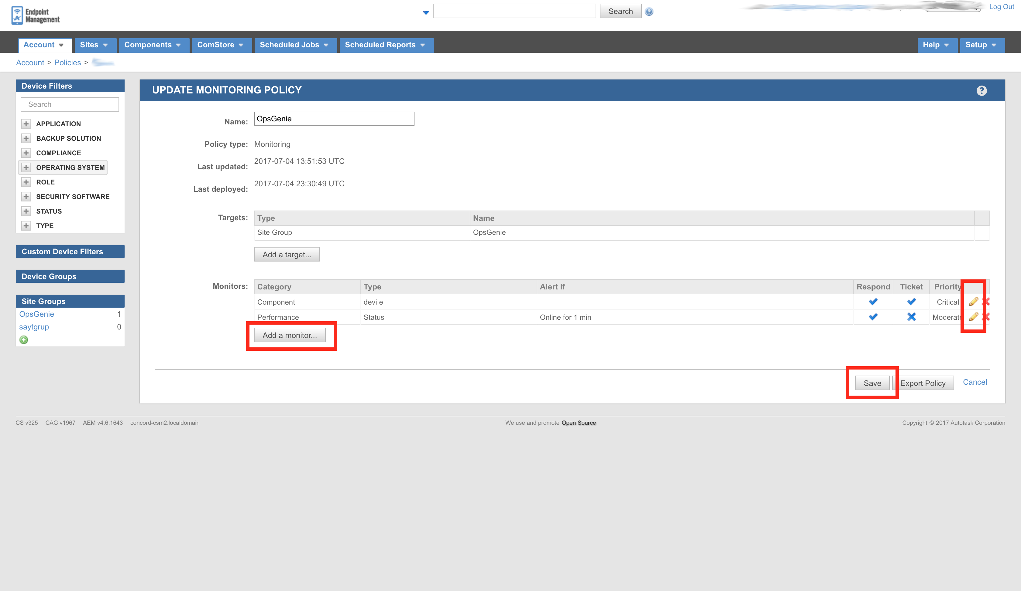 AEM policy monitor