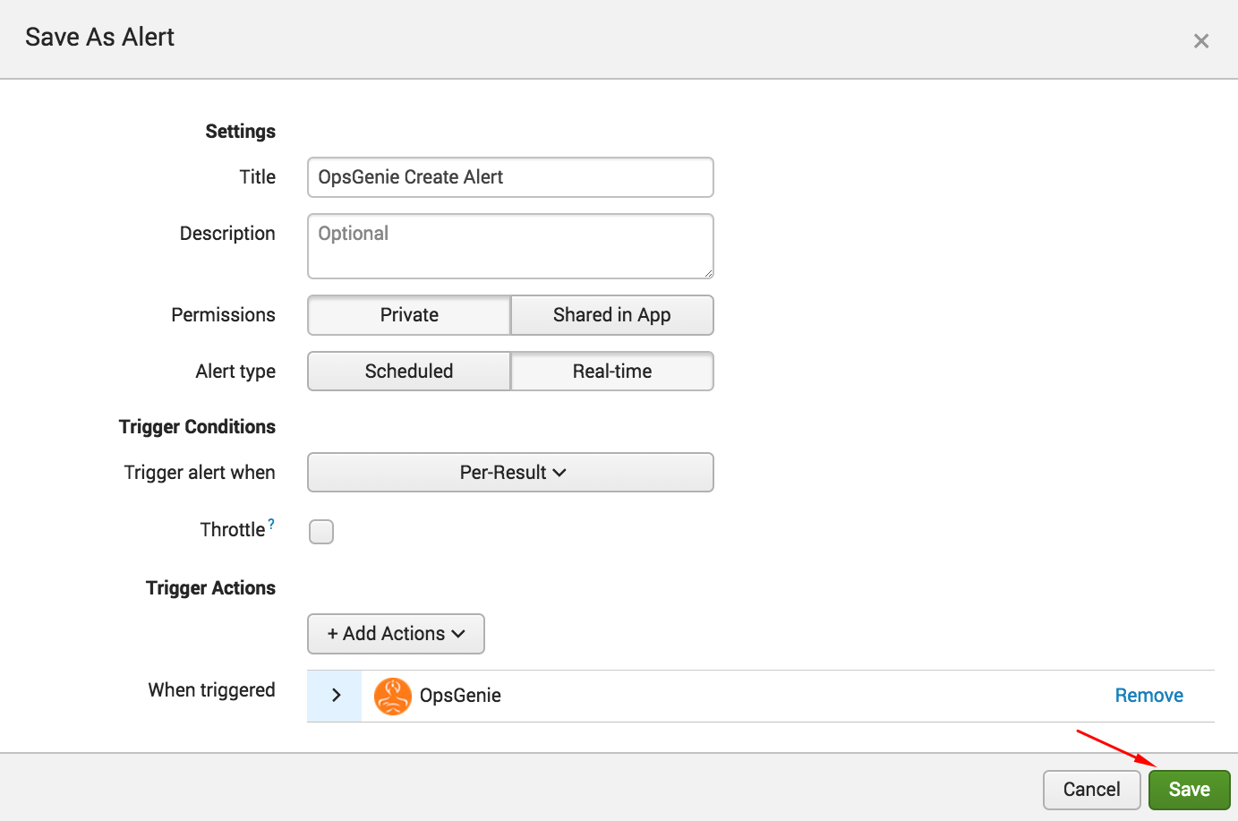 Splunk trigger action