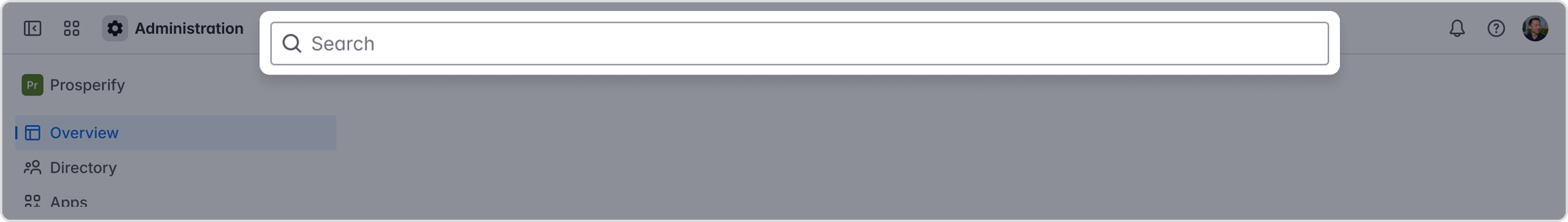 Search is located in the top bar in Atlassian Administration