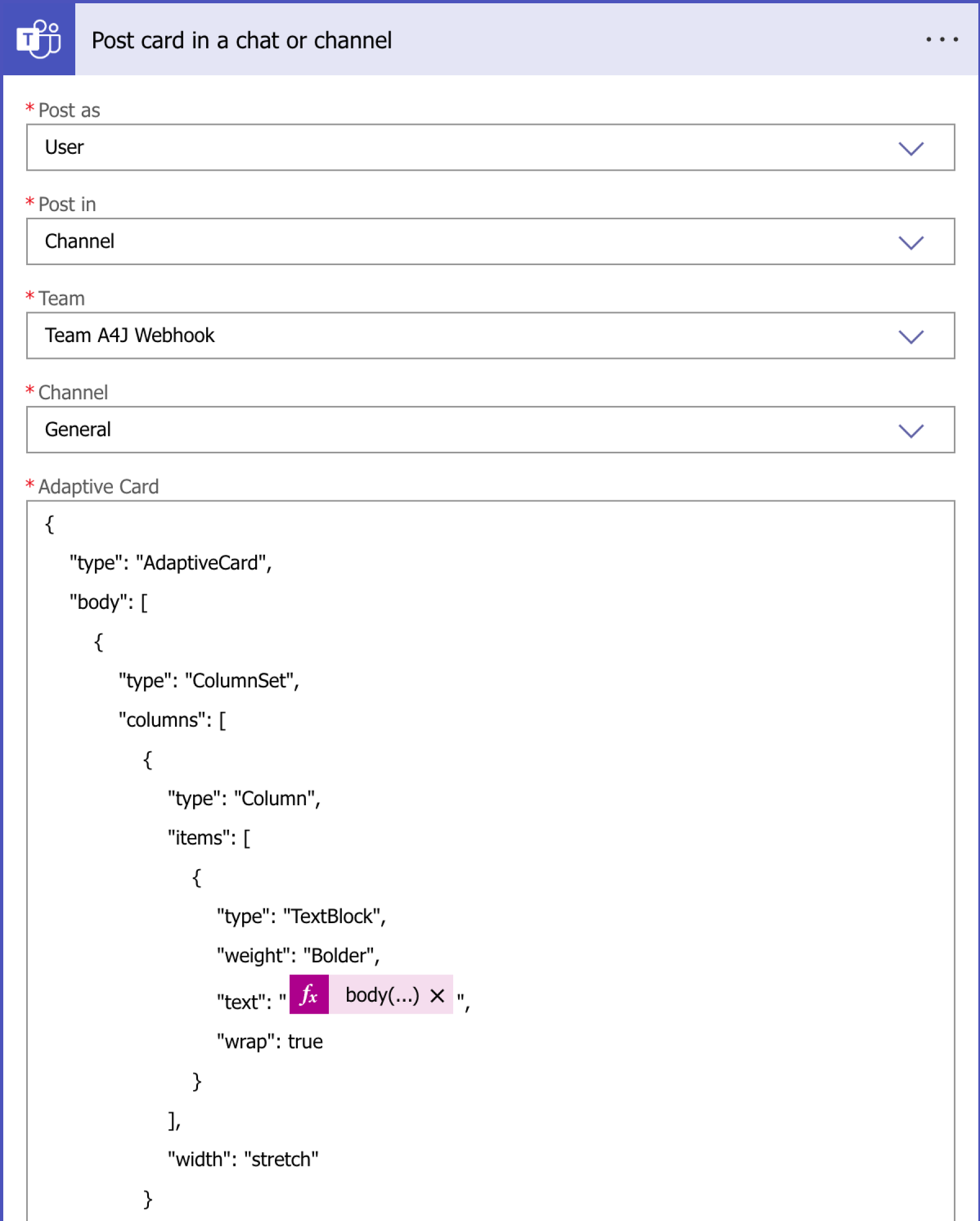 Post MS Teams card in channel