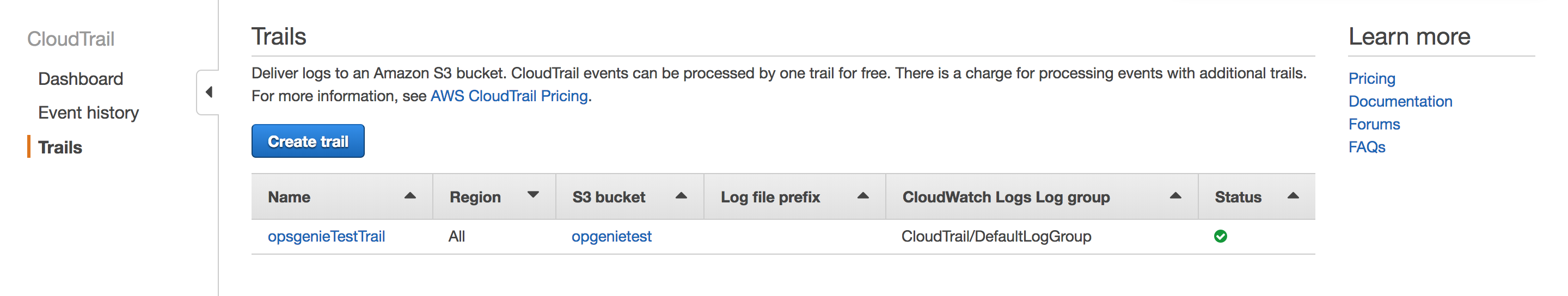 Amazon CloudTrail create trails