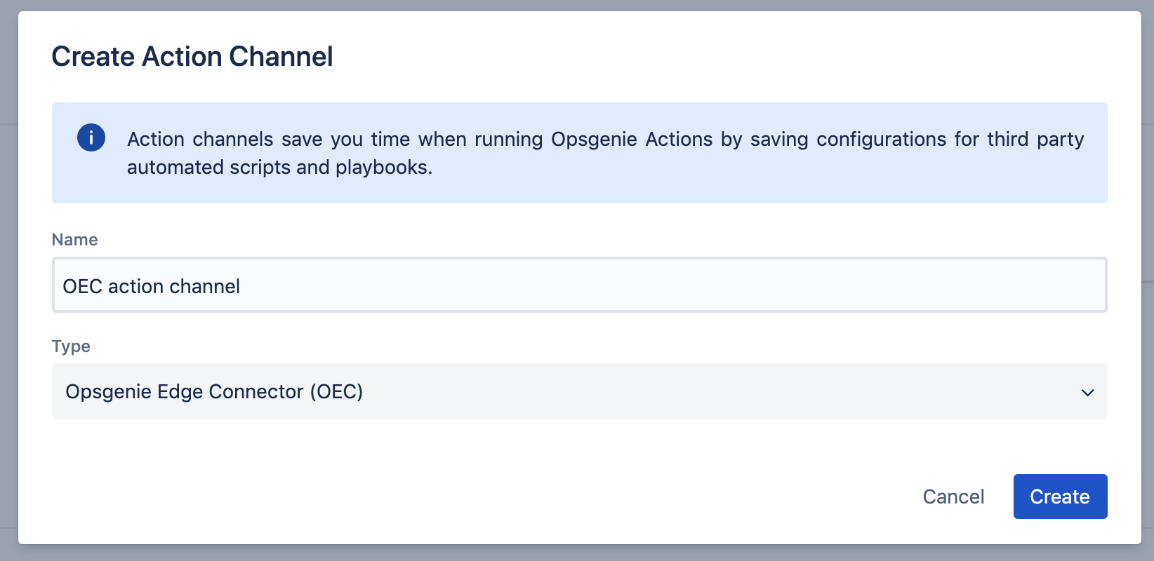 Set up an action channel with OEC | Opsgenie | Atlassian Support