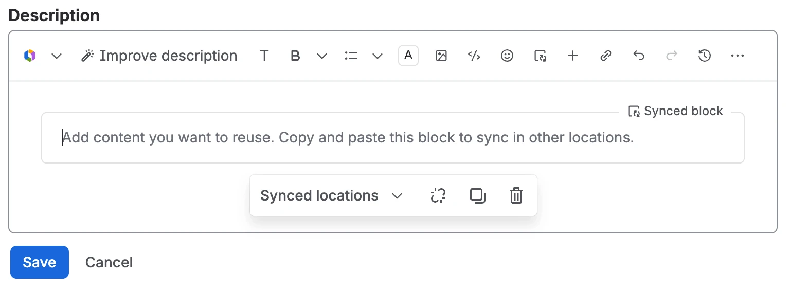 Content in a work item description turned into a synced block