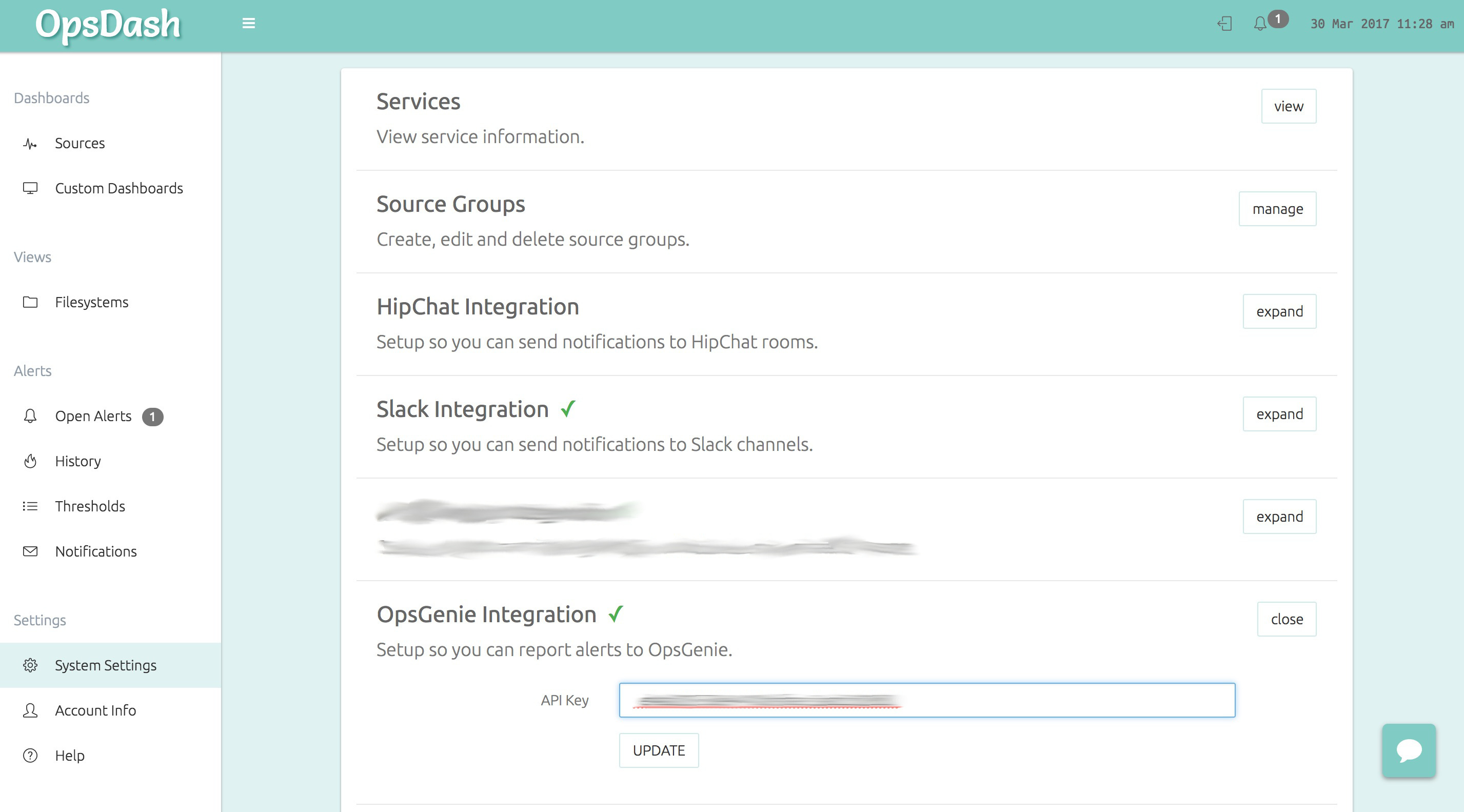 OpsDash system settings