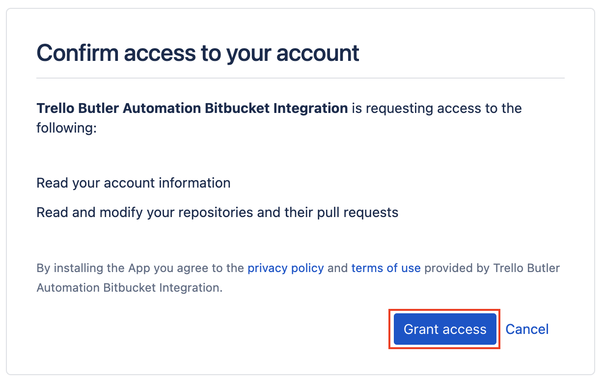 BitBucket integration authorization screen