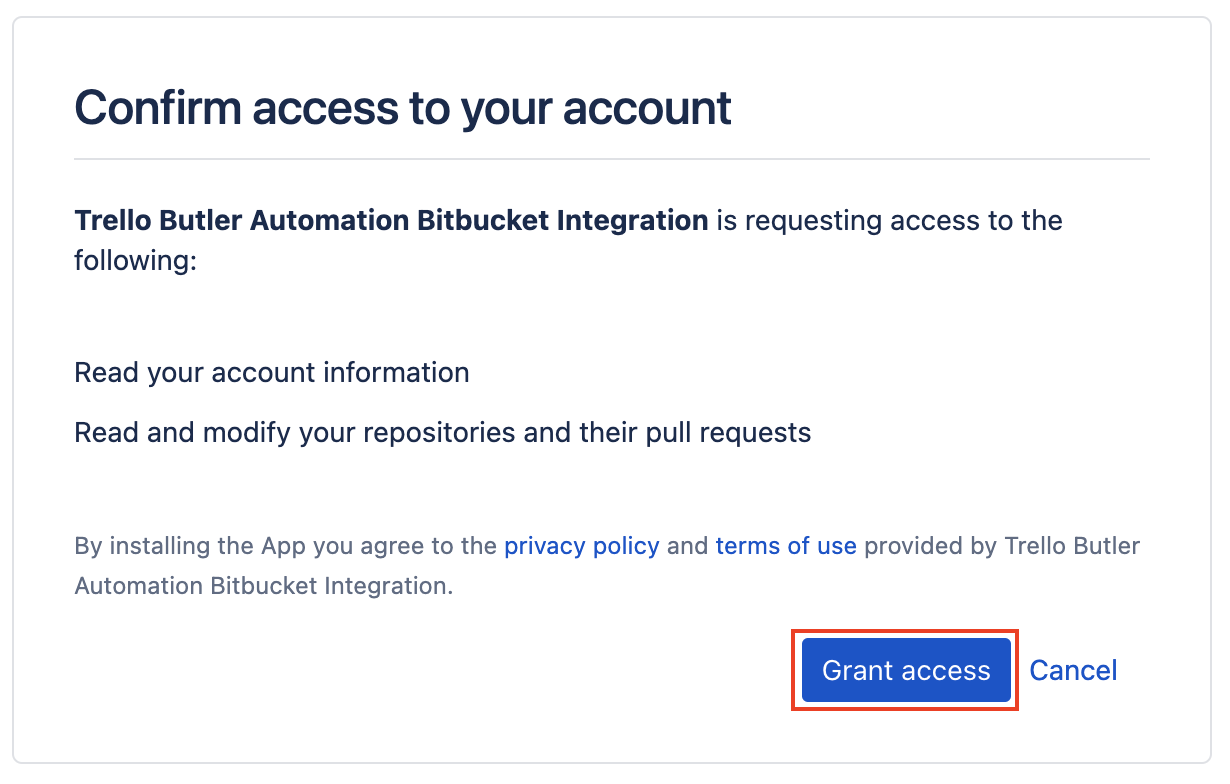 BitBucket 統合承認の画面