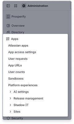 Apps page in Atlassian Administration, which is the third item in the primary navigation.