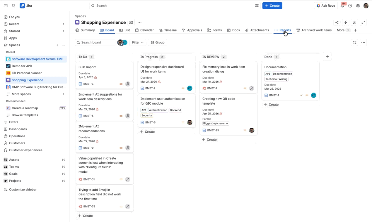An animation of someone selecting create to start creating a work item.