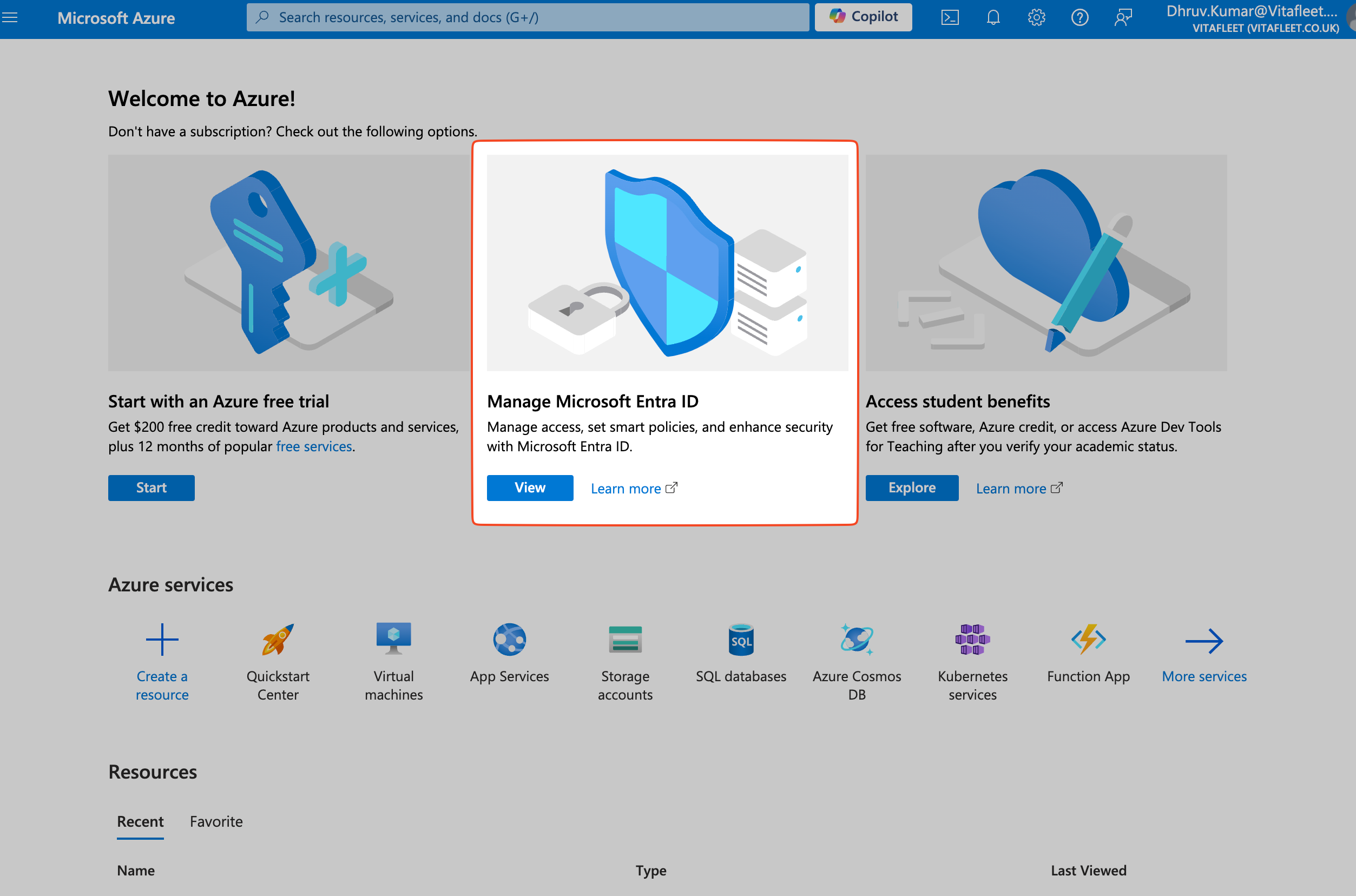 Screenshot of the Manage Microsoft Entra ID option in Azure admin