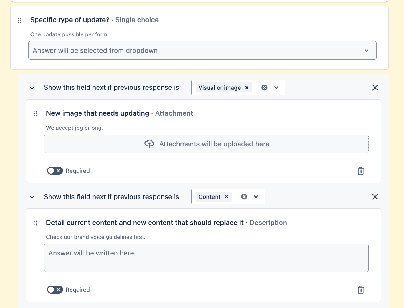 Conditionally shown fields in a Jira form