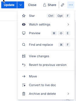 公開済み状態から、[その他のアクション] メニュー