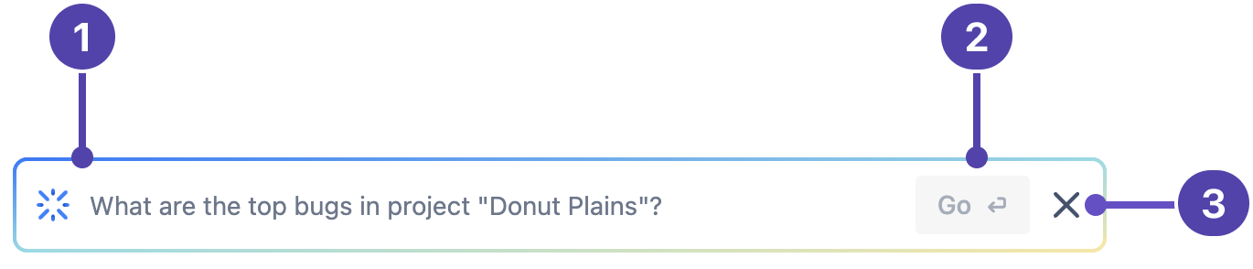 Annotated screenshot of Artificial intelligence (AI) search bar in the issue navigator.