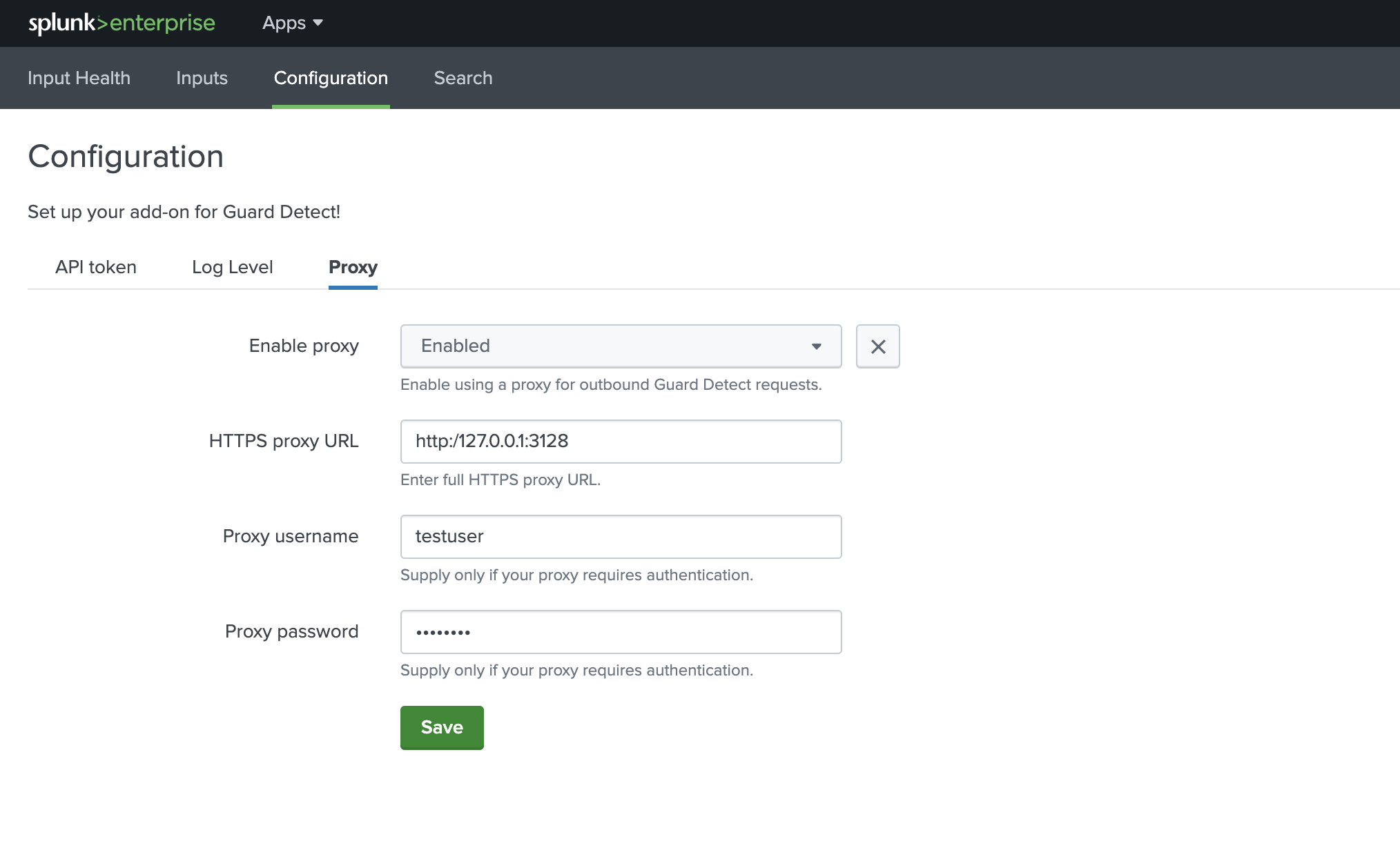 Set up a proxy in Splunk configuration