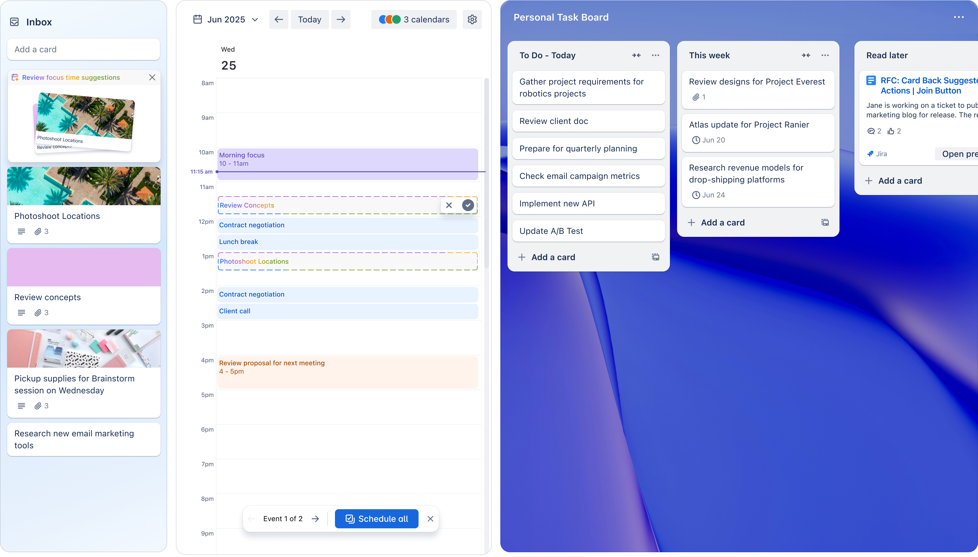Trello AI suggests focus time.