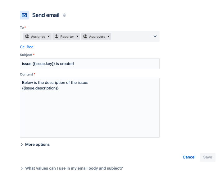 Send email action