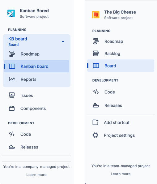 Team-managed project versus a company-managed project in Jira Software Cloud