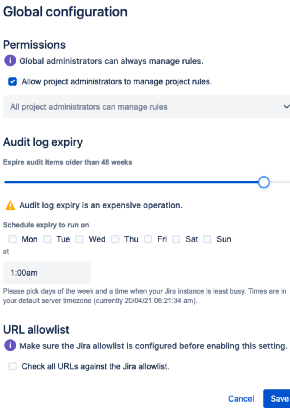 Enable URL allowlist in global configuration