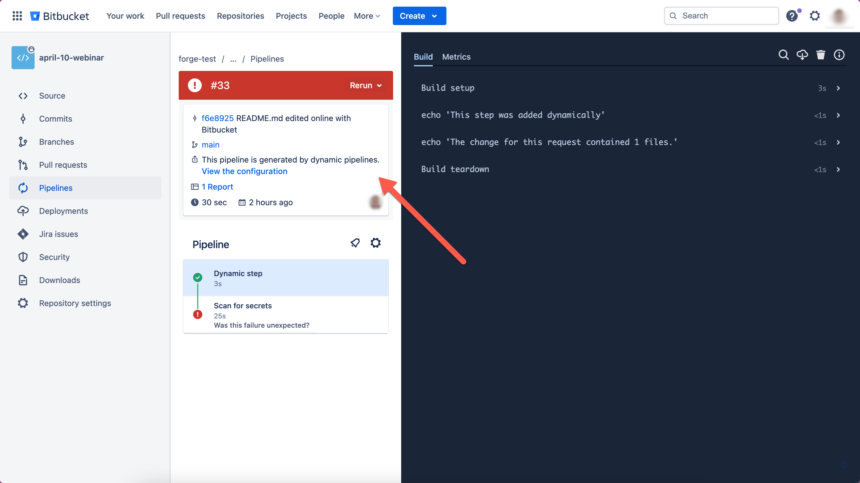 dynamic pipelines and the configuration link displayed in Pipelines