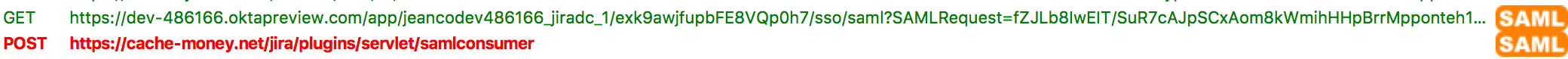 SAML calls highligheted from SAML Tracer tool