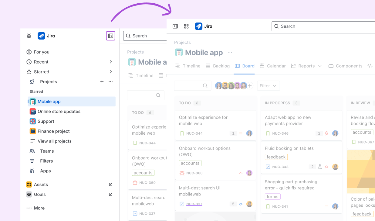Jira sidebar showing location of expand/collapse icon