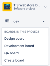 Screenshot of the Jira board switching panel, displaying all boards in a project.