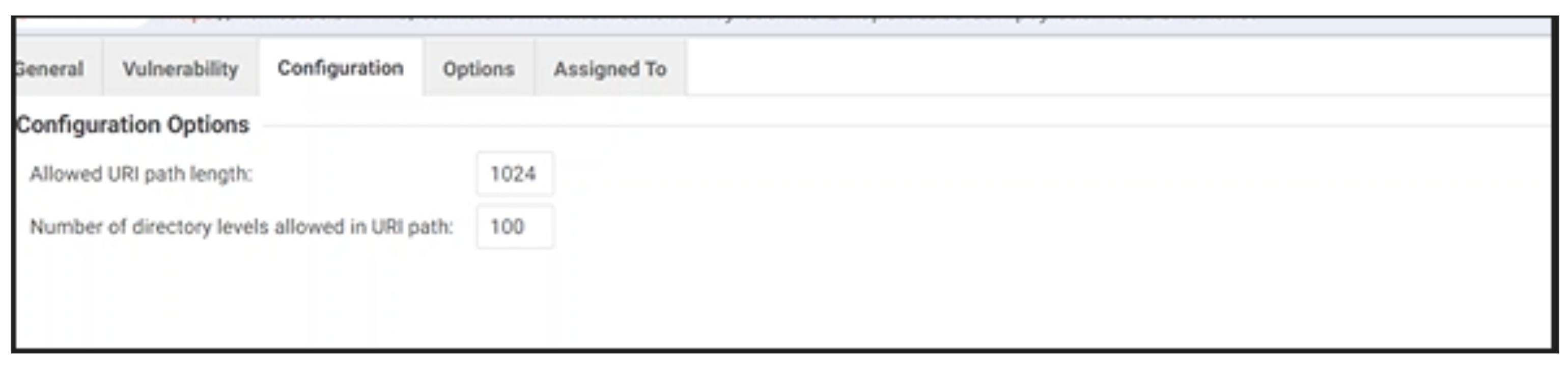 Screenshot from an AV/network security service showing that the URI length configuration