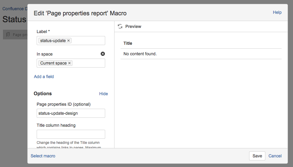 Editing the Page Properties macro to enter the ID.