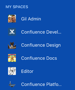 Screenshot shows the Confluence "My Spaces" list