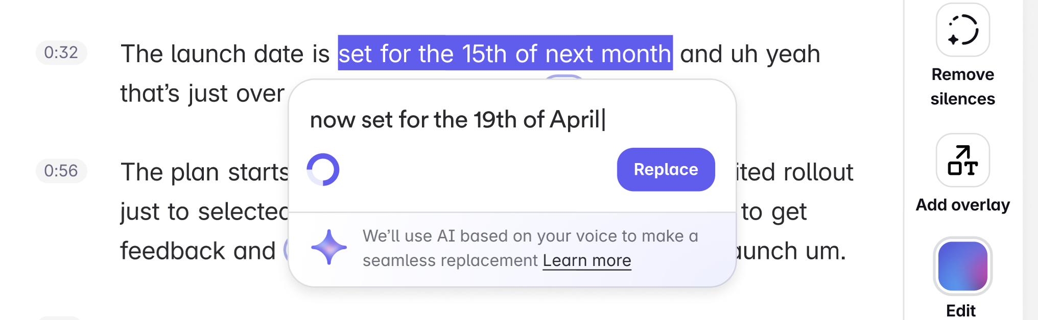 Text is being highlighted to be replaced as text-to-speech