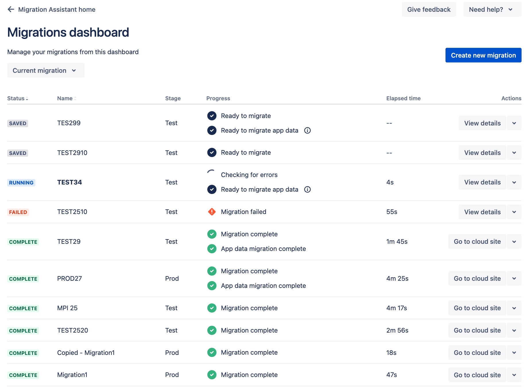 Overall status of your migration