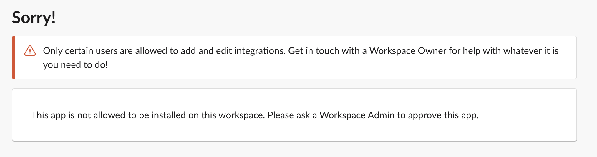 Permissions message