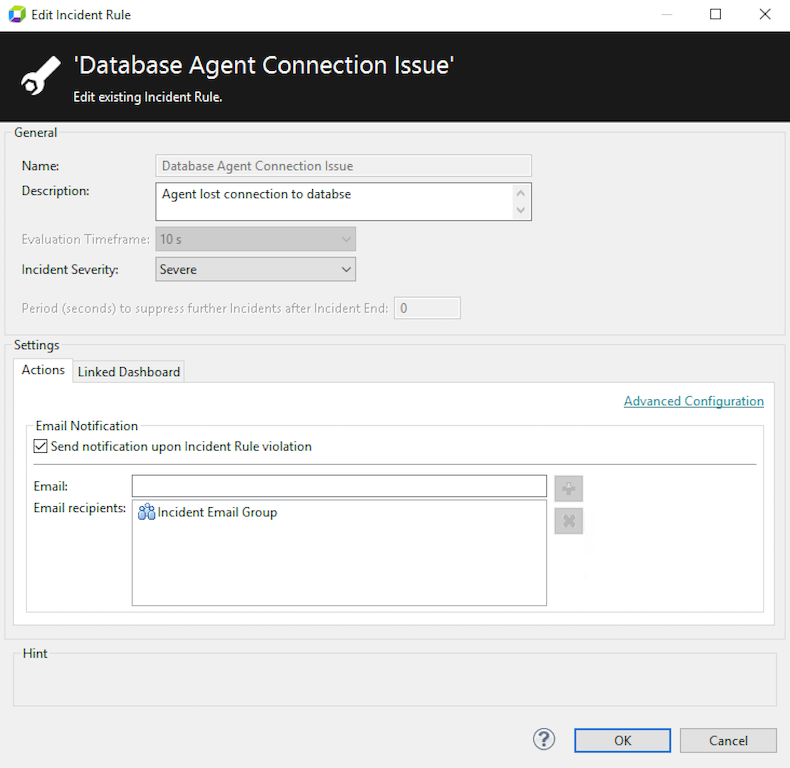 Dynatrace AppMon advanced configuration actions tab