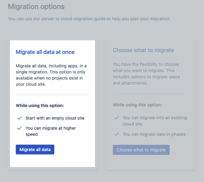 Two migration options, with the "Migrate all data at once" highlighted.