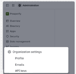 Organization settings in Atlassian Administration. Organization settings is the eighth item in the primary navigation.