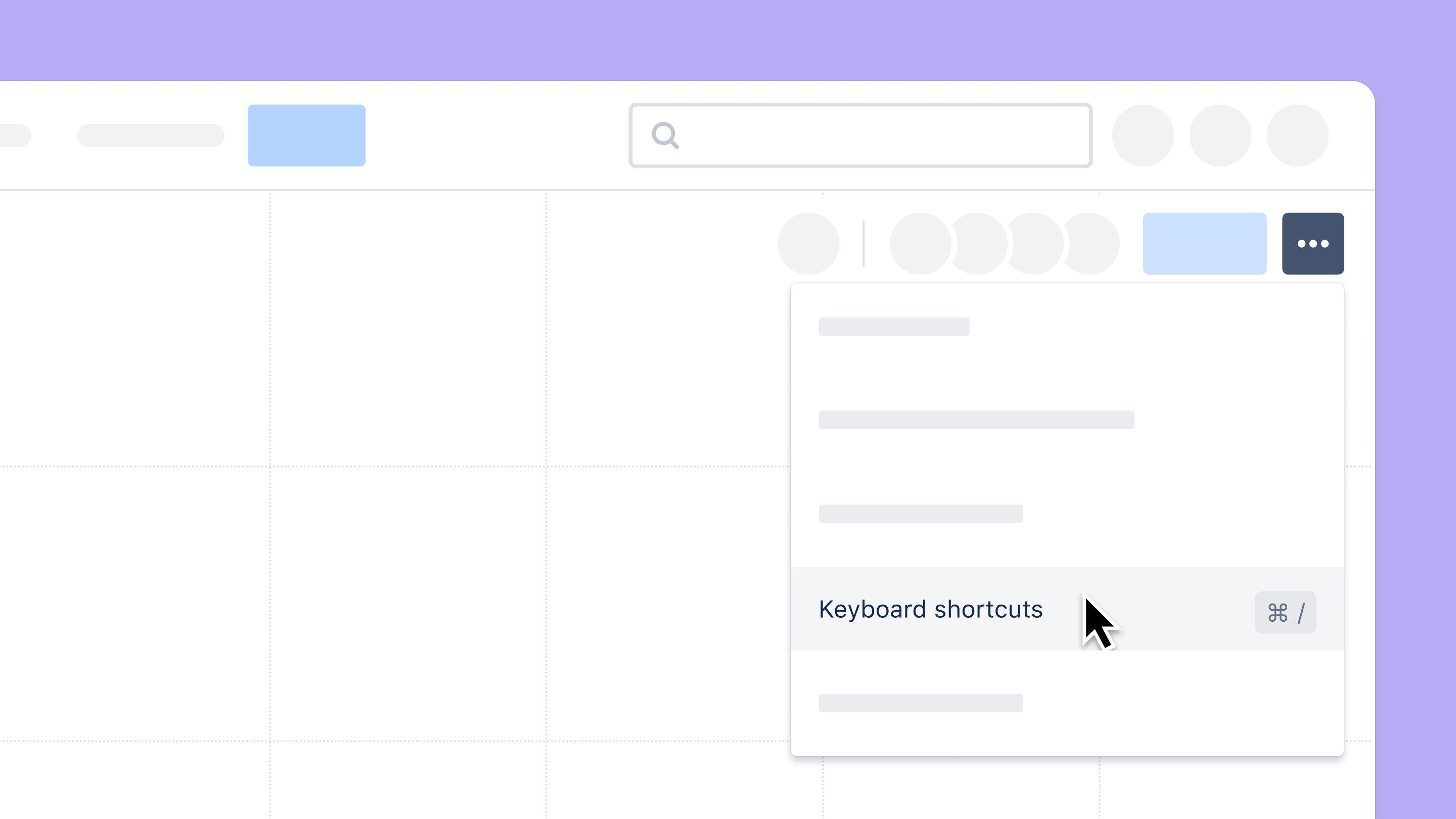 Selecting the keyboard shortcuts menu option from the whiteboards menu