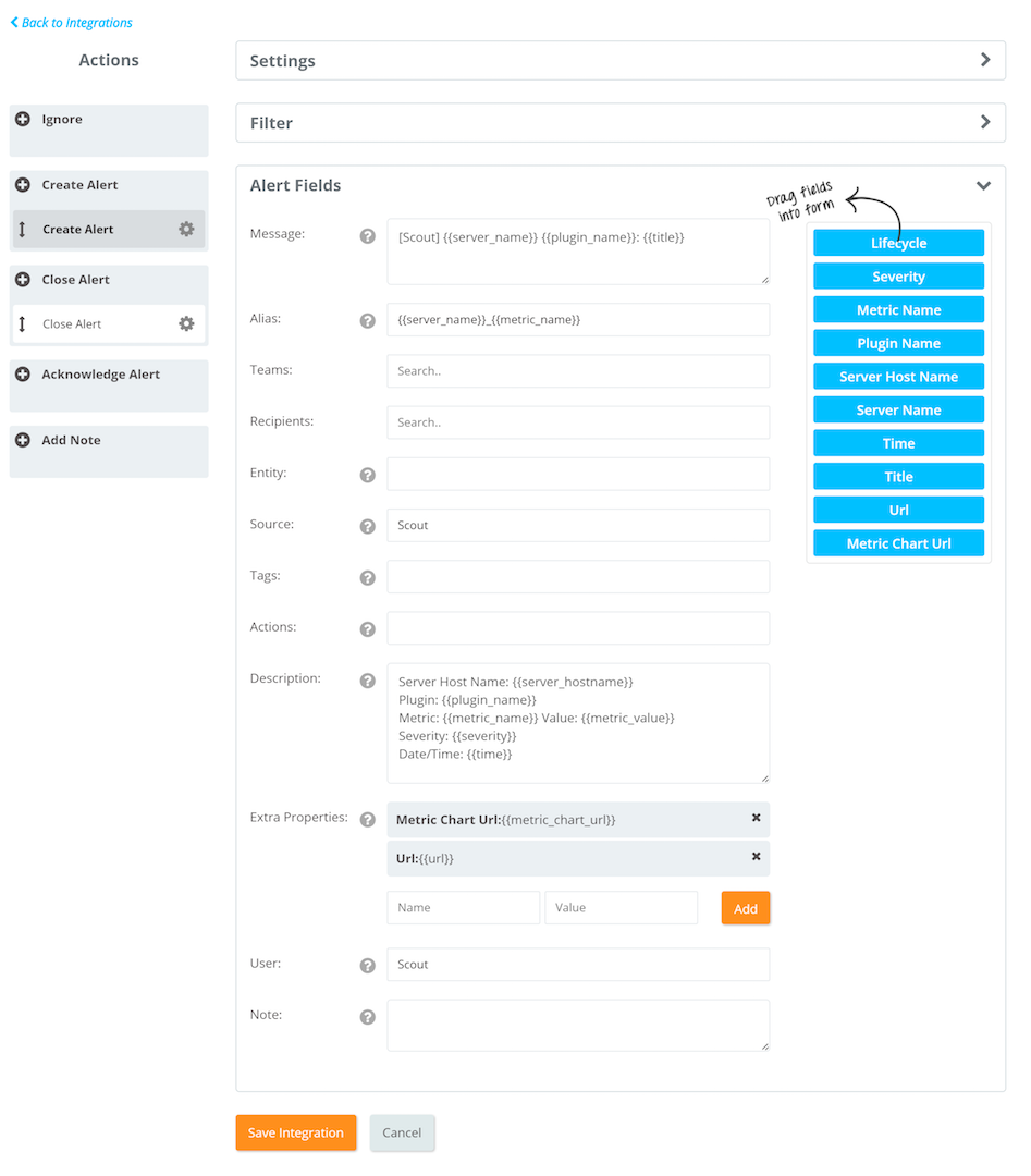 Pingdom Server Monitor のアラート フィールド