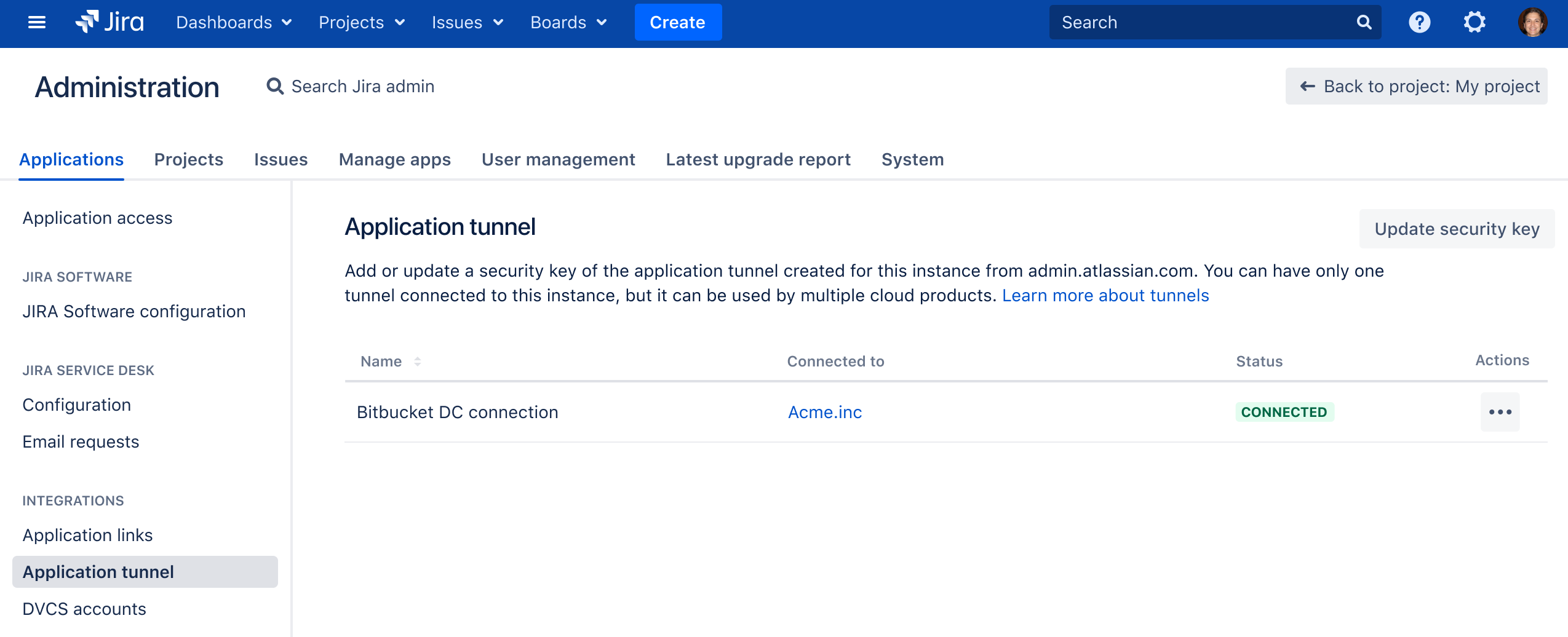 An application tunnel on the server side.